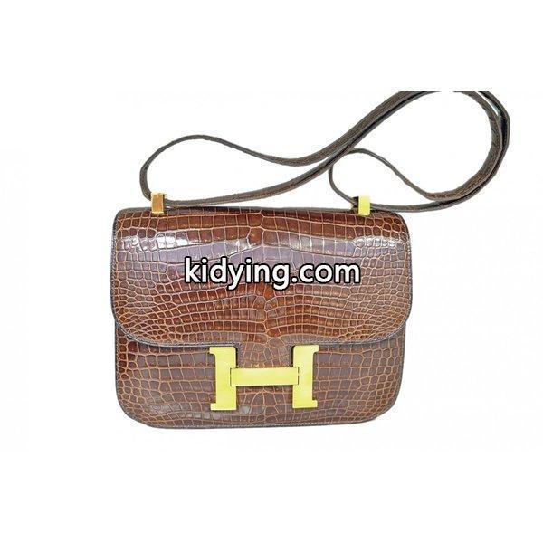 エルメス HERMES コンスタンス23 CONSTANCE23 ハンドバッグ クロコダイル ポロサス ブラウン 茶色 ゴールド金具 レア ショルダー 手提げ 通販-0