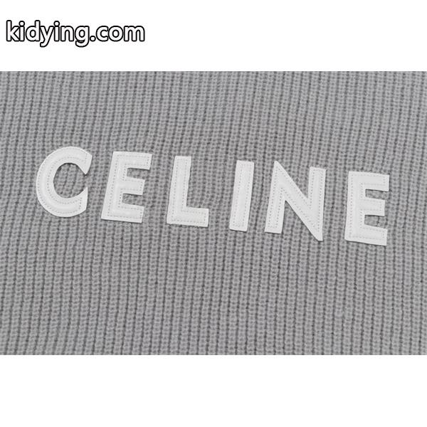 セリーヌ CELINE 偽物 上品で柔らかな 2025秋冬新作 グレー ロゴ刺繍 クルーネック ニット セーター-3
