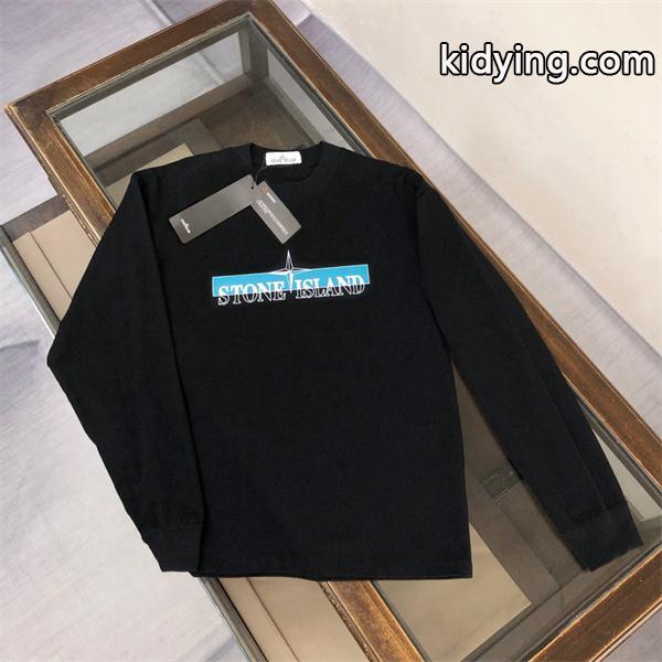ストーンアイランド 長袖tシャツコピー 秋冬 限定 人気 ブルーロゴデザイン ブラック STONE ISLAND-0