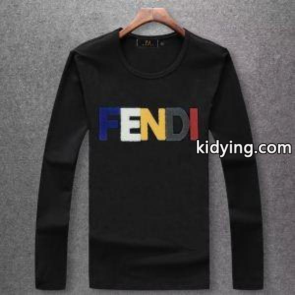 限定セールお買い得英語字長袖tシャツ良いコットン生地伸縮性抜群シンプルブランドコピーフェンディ tシャツ 新作-1