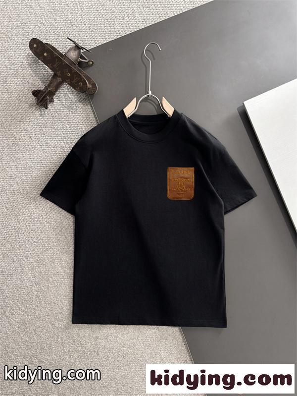 注目上昇 ホワイト レザーロゴパッチ 洗練 カジュアル CELINE セリーヌ コピー 半袖Tシャツ-1