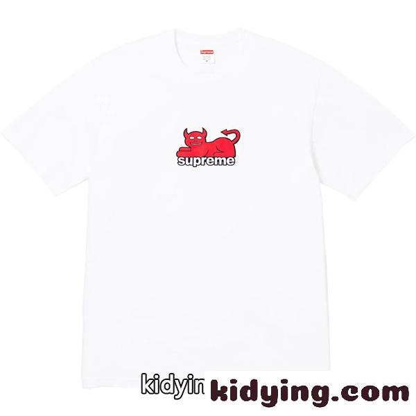 ブラック 半袖Tシャツ Supreme デビルロゴ シュプリーム コピー クルーネック ストリートトップス-3