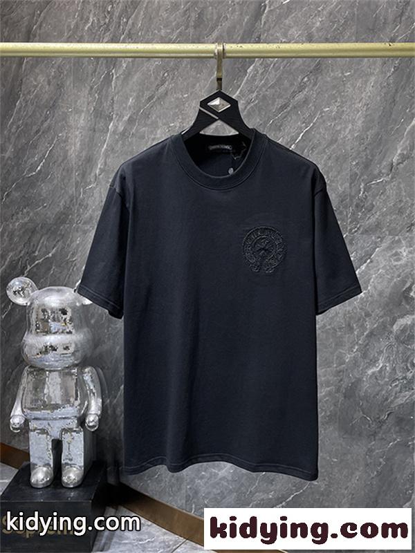 バックプリントTシャツ Chrome Hearts クロムハーツ コピー トーンオンクロス柄 半袖 丸首 ストリートカジュアル-1