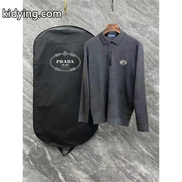 ブラック / グレー セーター POLO 円形ロゴ 2025秋冬ビジネス プラダ PRADA コピー トップス 高品質-1