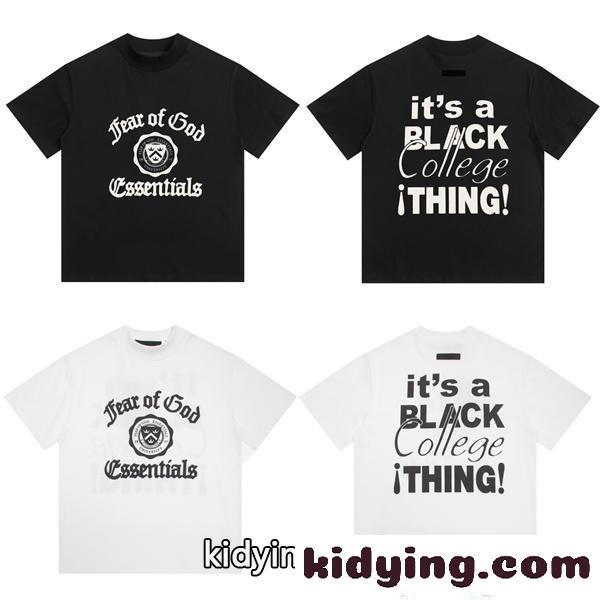 カレッジロゴ風 プリント 半袖Tシャツ ESSENTIALS ストリート系 カジュアル エッセンシャルズ 偽物-0