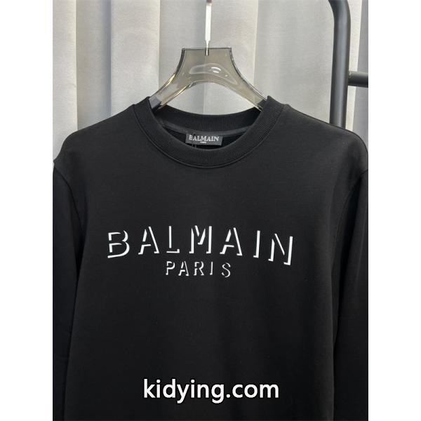 BALMAIN コピー 秋冬 日常シンプル ユニセックス ホワイト 円领 ミニロゴ スウェット バルマン-3