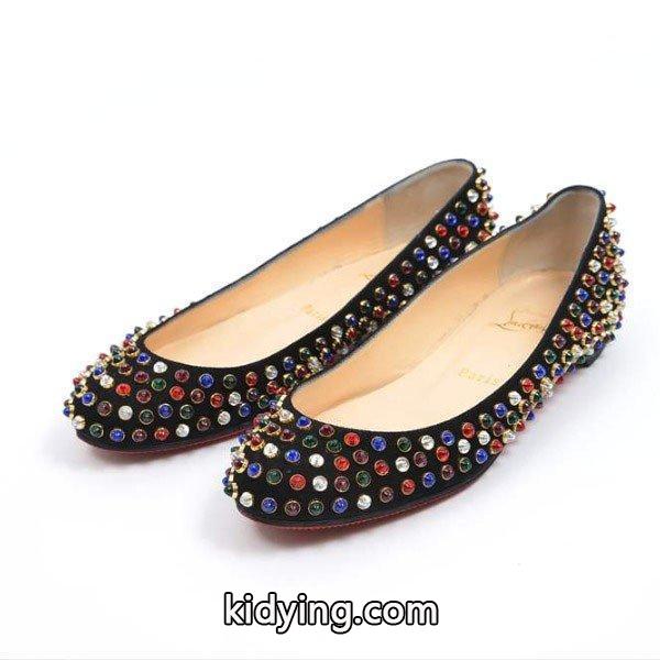 CHRISTIAN LOUBOUTIN クリスチャンルブタン コピー FIFICABO FLAT マルチビジュー フラットパンプス バレエシューズ ブラック レディース 激安通販-0