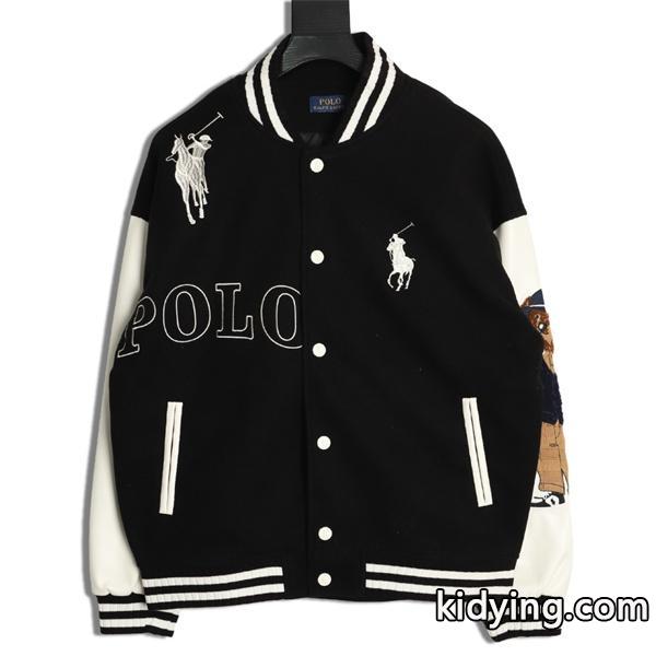 ブラック × ホワイト 刺繍 ベースボールジャケット ポロラルフローレン POLO RALPH LAUREN コピー 秋冬復古デザイン 高品質-0