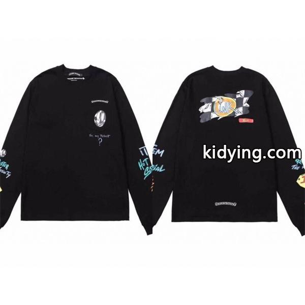 クロムハーツ 偽物 ストリートエッジ グラフィック長袖Tシャツ ブラックアートデザイン CHROME HEARTS-1