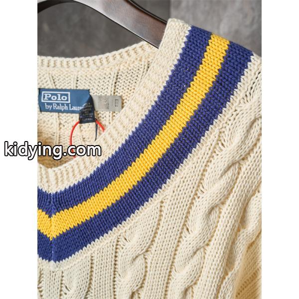 ベージュ テニスラケットプリント V 领 麻花纹 ニット ポロラルフローレン POLO RALPH LAUREN 偽物 秋冬 上品-3