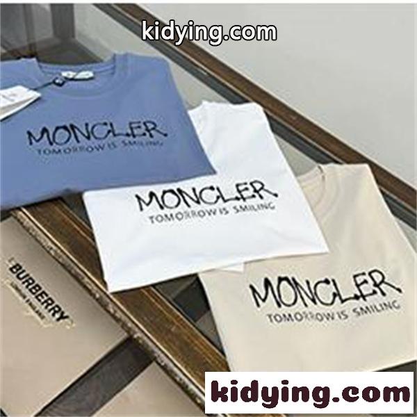 ホワイト 半袖Tシャツ MONCLER モンクレール コピー TOMORROW IS SMILINGロゴ クルーネック フロント英字プリント すっきりシルエット-0