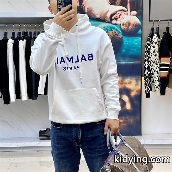 BALMAIN 偽物 秋冬 ストリートシャープ トレンディ ホワイト 連帽 大字母プリント スウェット バルマン-0