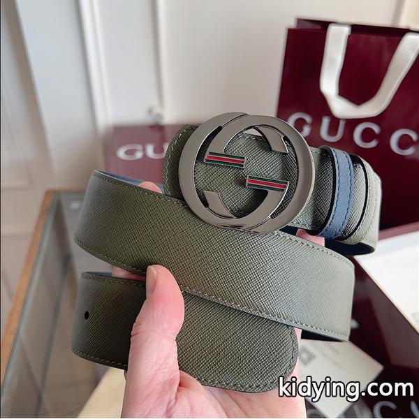 グッチ激安メンズリバーシブルダブルGバックルレザーベルト4cm幅両面仕様早春コレクション-0