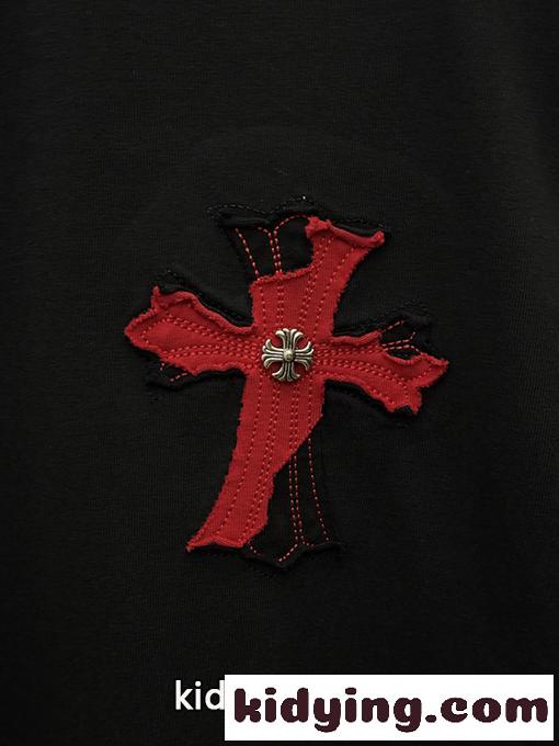 ディープグリーン 半袖Tシャツ Chrome Hearts クロムハーツ コピー 胸元サークルロゴ 同色刺繍調 クルーネック ゆったりシルエット-5