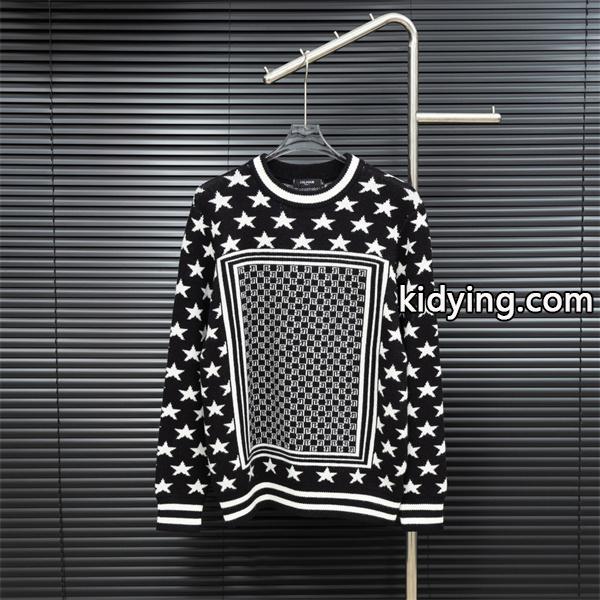 BALMAIN コピー 秋冬デザイン ブラック × ホワイト 星柄 × 幾何ロゴ ニットセーター バルマン-0