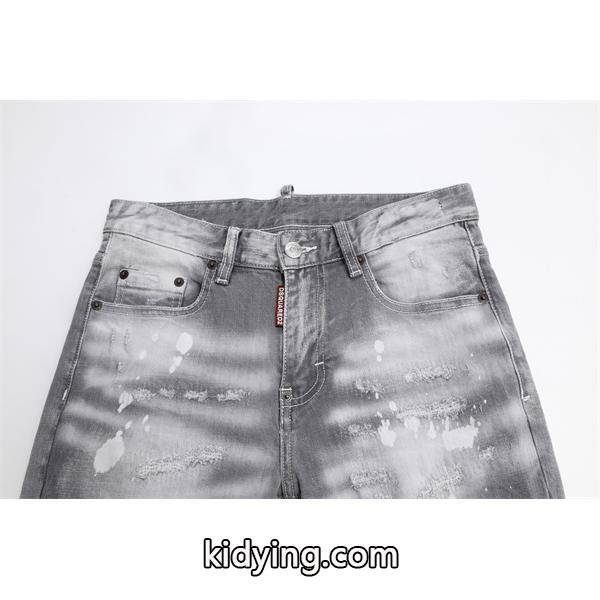 Dsquared2 激安 グレー ダメージデニム メンズ ヴィンテージ加工 ストレッチ スキニーフィット ジーンズ-2