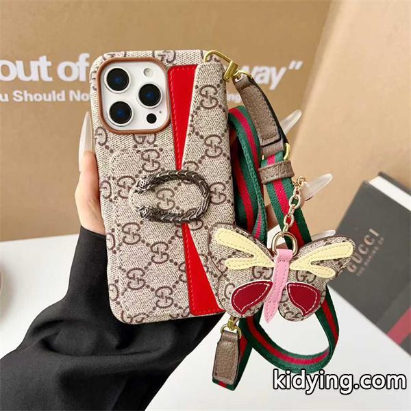 グッチGucci激安酒神横型カードポケット付きソフトケースストラップ対応iPhone用-2