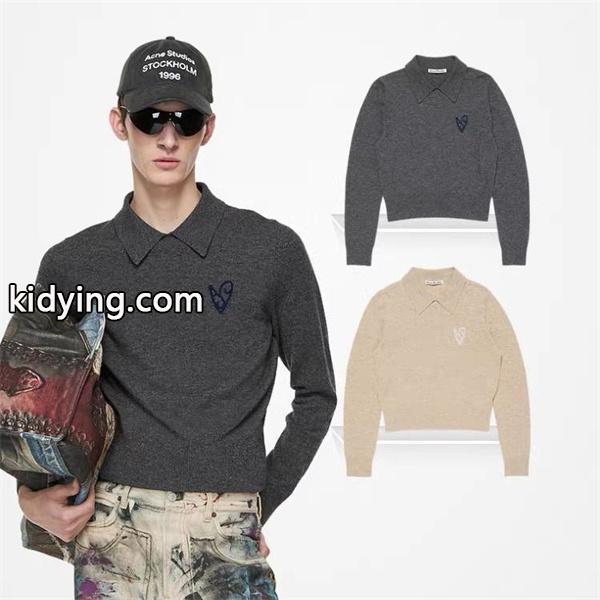 ダークグレー × ベージュ POLO セーター ストゥディオズ Acne Studios 偽物 秋冬洗練された 注目-0