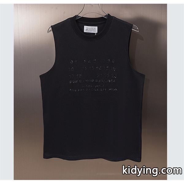 メゾン マルジェラコピー MM6 Maison MargielaブラックノースリーブTシャツ 数字ロゴエンボス加工 クルーネック-0