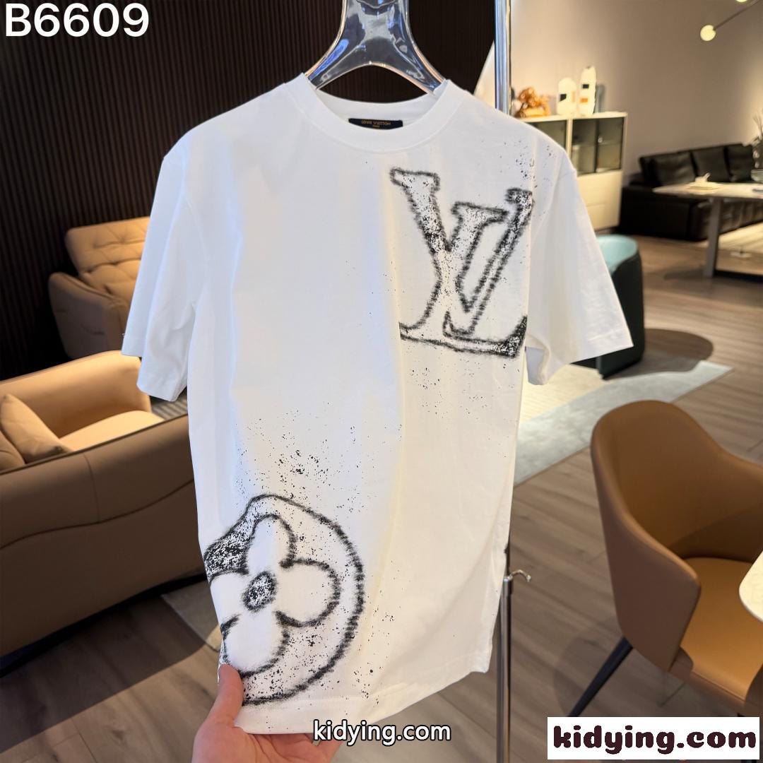 メンズ ルイヴィトン コピー 半袖 LouisVuitton スプレー加工 フラワーモチーフ ブラック ホワイト モダン カジュアル-4