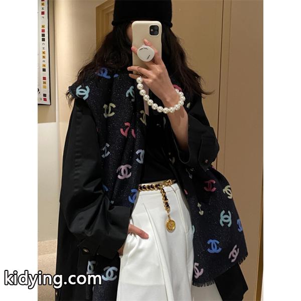 CHANEL シャネル 2025秋冬新作 マルチCCロゴ 大判ストール/マフラー ブラック系-3