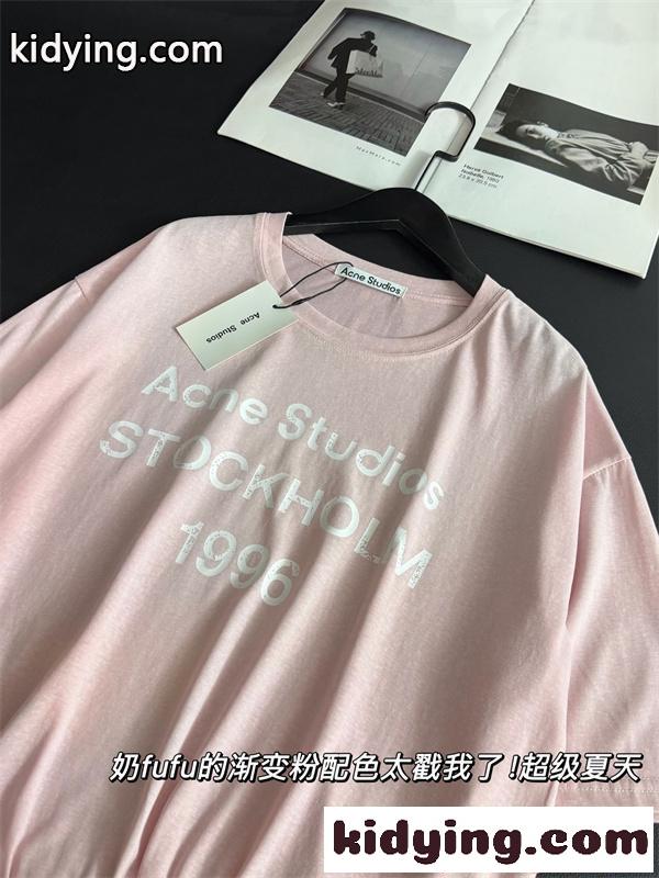 アクネストゥディオズ コピー プリント Acne Tシャツ ピンク 半袖 シンプル カジュアル 柔らか-6