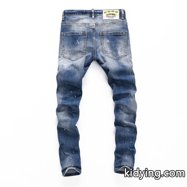 Dsquared2 激安 クラッシュデニム メンズ ジーンズ ダメージ加工 ヴィンテージ風 ストレッチ スリム カジュアルパンツ-1