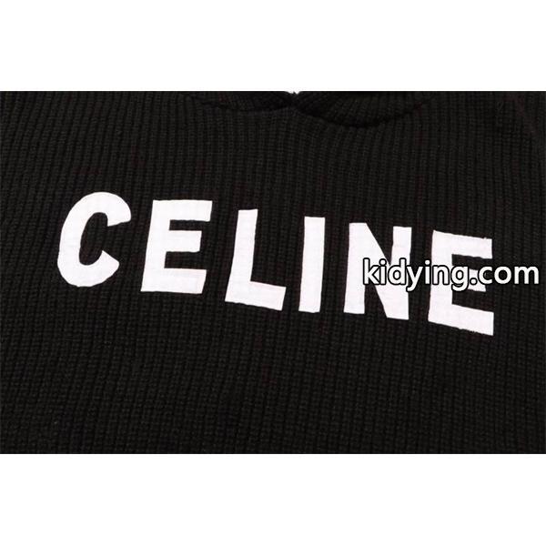 上品でモダンな印象の セリーヌ CELINE コピー 2025秋冬新作 ブラック ロゴ刺繍 ニット フーディ-2