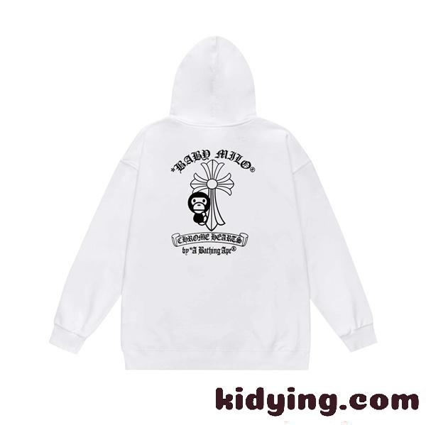 人気 新登場 コピー パーカー プリント 裏起毛ストリート 2026新作 CHROME HEARTS X BAPE-3