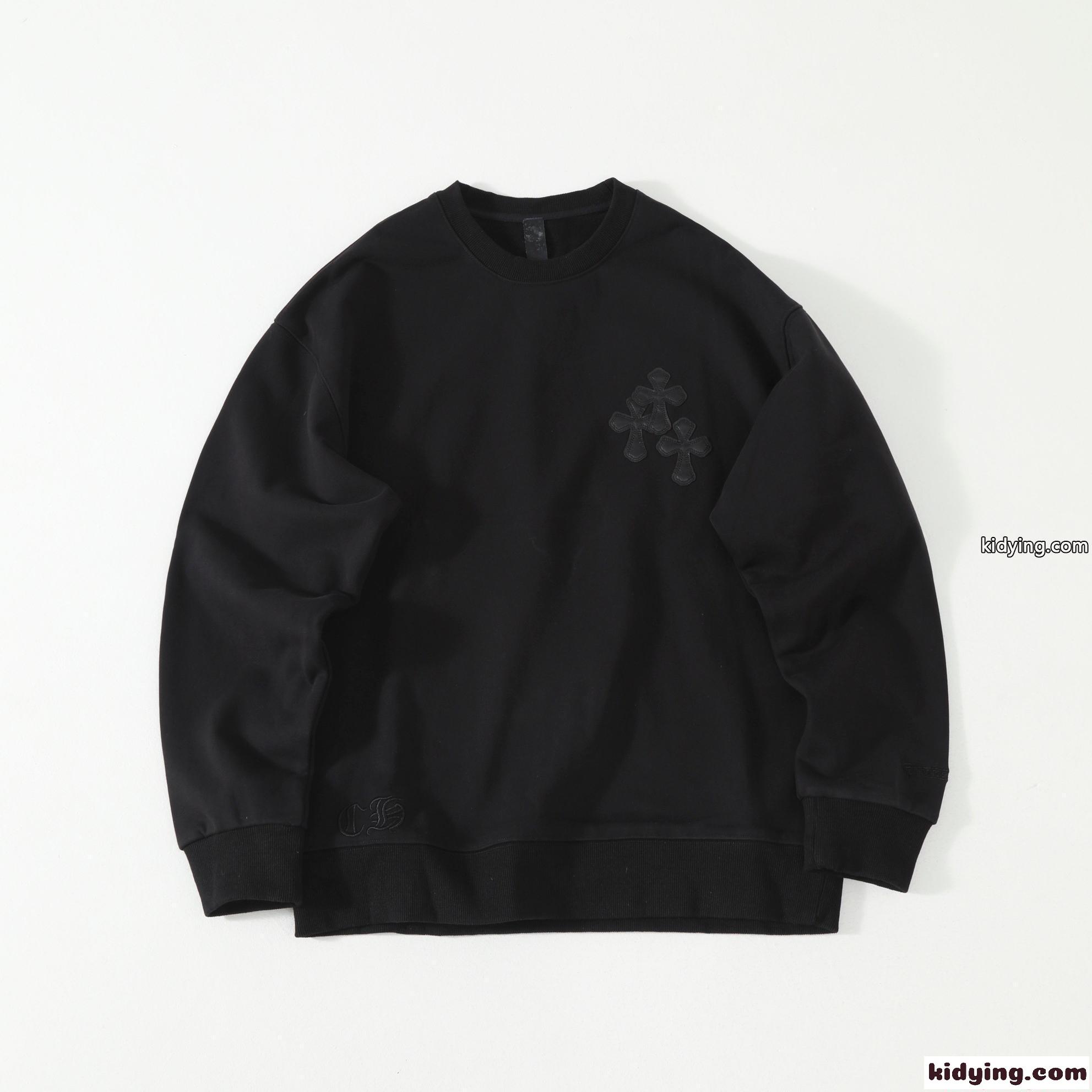 ブラック スウェット クルーネック クロス装飾 バックデザイン ウォッシュ調 カジュアル Chrome Hearts クロムハーツ コピー-0
