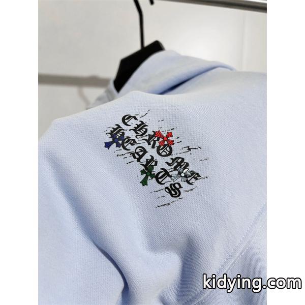 フーディ パーカー ライトブルー 2026新作コーデ リラックス CHROME HEARTS クロムハーツ コピー-6