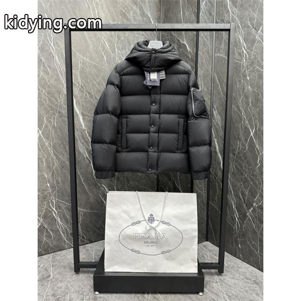 PRADA 激安｜2025秋冬 超軽量リップストップ ダウンジャケット フード着脱可 男女兼用-5
