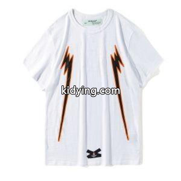 激安大特価100%新品Off-Whiteオフホワイトtシャツコピー カジュアル イナズマ メンズ クルーネック半袖Tシャツ ブラック ホワイト-1