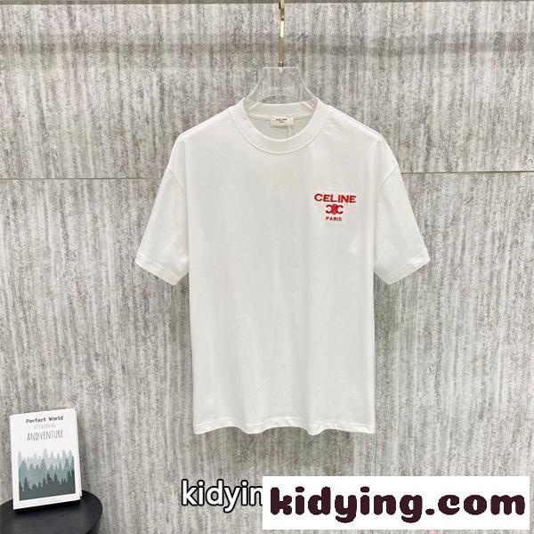 ワンポイントロゴ CELINE 半袖Tシャツモノトーンスタイル セリーヌ コピー 着回しアイテム-0