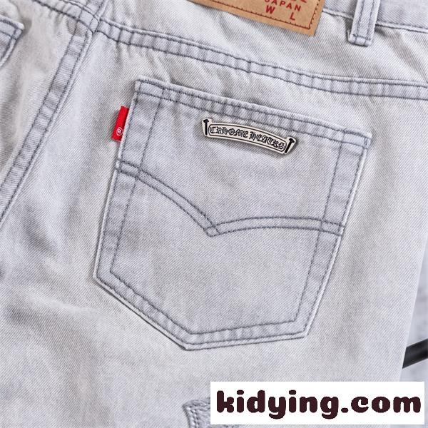 ライトグレー デニムパンツ Chrome Hearts クロムハーツ コピー クロス刺繍パッチ ウォッシュ加工 ストレートシルエット 5ポケットジーンズ-6