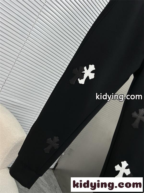 ブラック イージーパンツ Chrome Hearts ダブルクロスワッペン クロムハーツ コピー ドローコードウエスト サイドポケット ジョガーシルエット-4