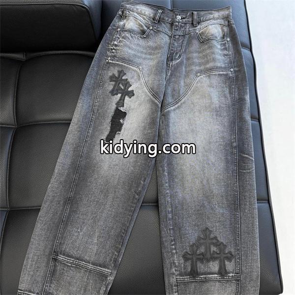 Chrome Hearts クロムハーツ 新作 グレー クロス刺繍デザイン コピー デニムパンツ 洗練-0