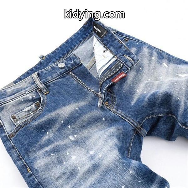 Dsquared2風 激安 スリムフィット ヴィンテージデニム メンズ ダメージ加工 スプラッシュペイント ジーンズ-3