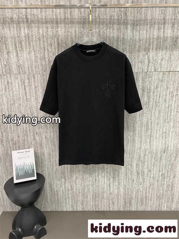 CHROME HEARTS 人気 ブラック クロムハーツ コピー ワンポイント ホワイト 半袖 Tシャツ シンプル-1