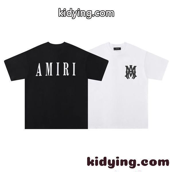 アミリ AMIRI コピー Tシャツ 半袖 メンズ バックロゴ フロントロゴ プリントT クルーネック ブラック ホワイト ストリート系-0