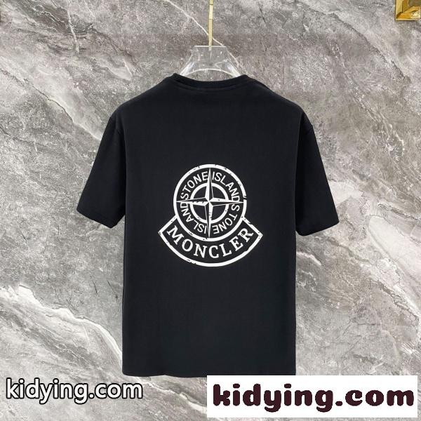 MONCLER モンクレール メンズ 半袖Tシャツ コットン ロゴ刺繍 シンプル 無地 クルーネック 定番 快適-4