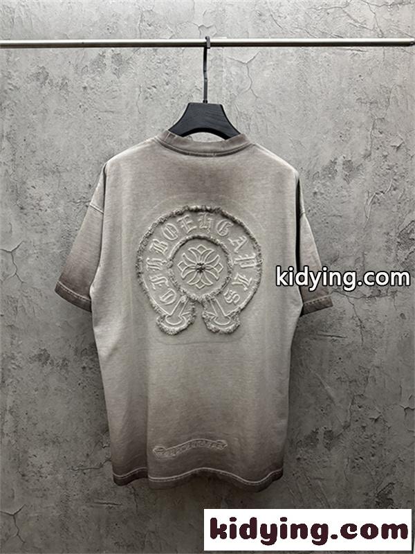 ピンク 半袖カットソー Chrome Hearts クロムハーツ コピー トーンロゴ ワンポイント刺繍風 ウォッシュ加工 丸首 カジュアルトップス-2