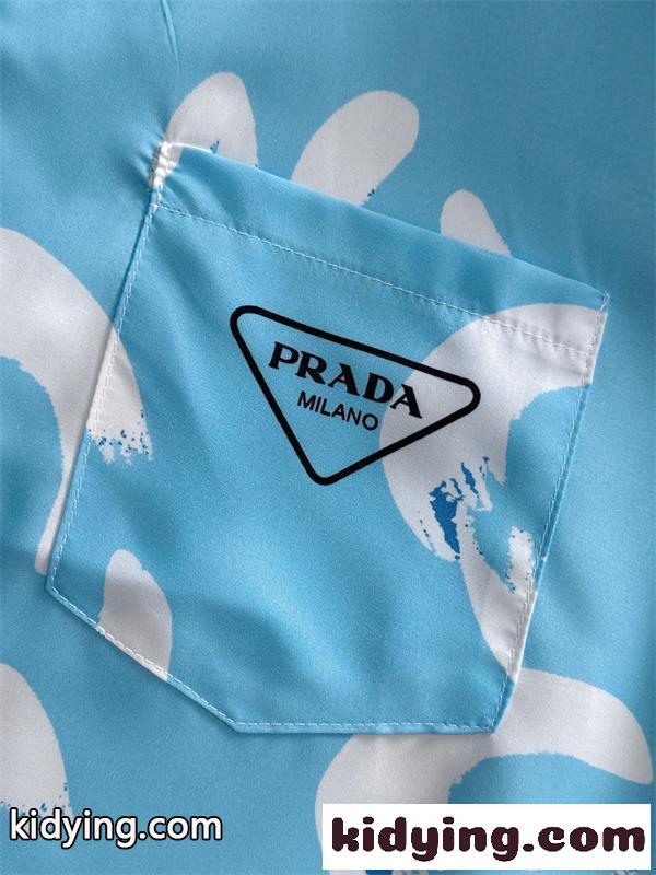 プラダ スーパーコピー 半袖 シャツ 激安 ブルー 海辺 カジュアル ファッション PRADA-4