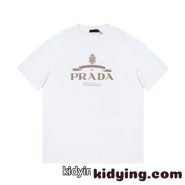 PRADA プラダ メンズ 半袖Tシャツ ロゴプリント Milano クラシック クルーネック コットン シンプル 高級感-4