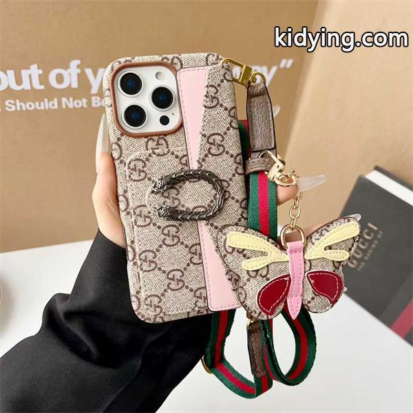 グッチGucci激安酒神横型カードポケット付きソフトケースストラップ対応iPhone用-3