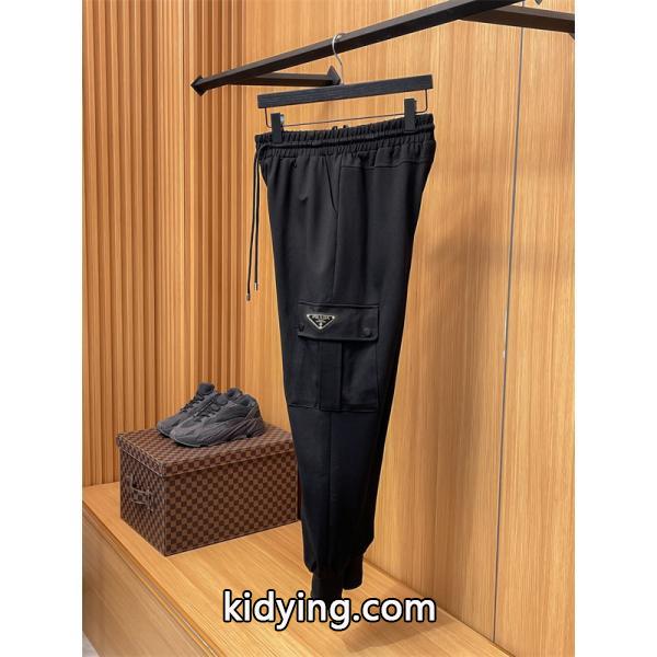 プラダ PRADA 偽物 ブラックカーゴパンツ トライアングルロゴアクセント 高品質カジュアルボトム-8