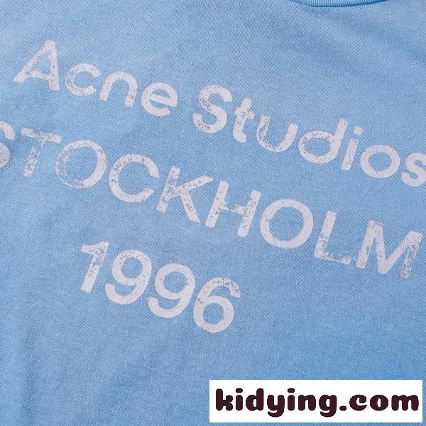 ACNE STUDIOS アクネストゥディオズ 2026 STOCKHOLM ロゴプリント アイスブルー 半袖Tシャツ ウォッシュ加工 ルーズフィット クルーネック カットソー メンズ レディース-3