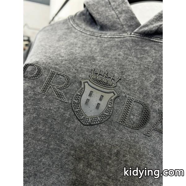 新登場 パーカー グレー 売れ筋 着心地抜群 カジュアル PRADA プラダ 偽物-7