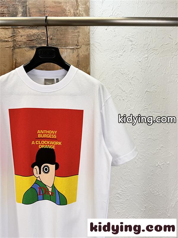 ホワイト 半袖Tシャツ Dior アートグラフィックプリント ディオール コピー カラーブロック クルーネック メンズカジュアル-5