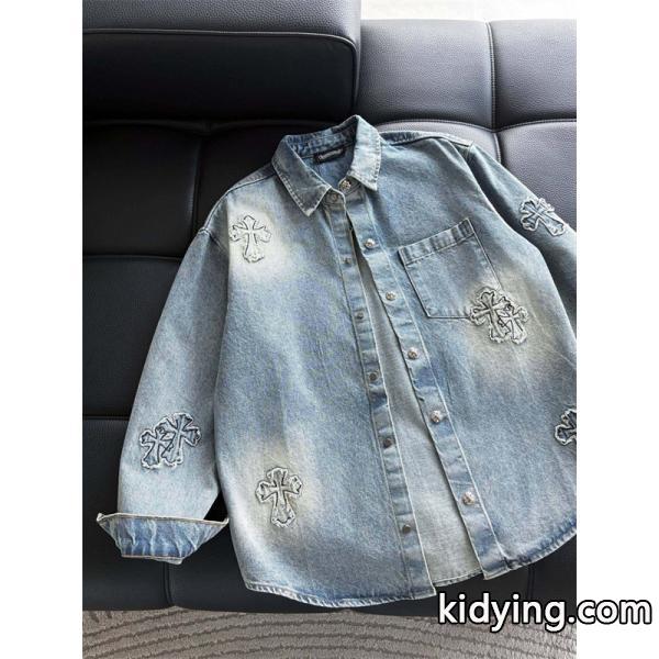2025秋冬新作 ブラック クロス デニムシャツ刺繍デザイン Chrome Hearts クロムハーツ スーパーコピー-4